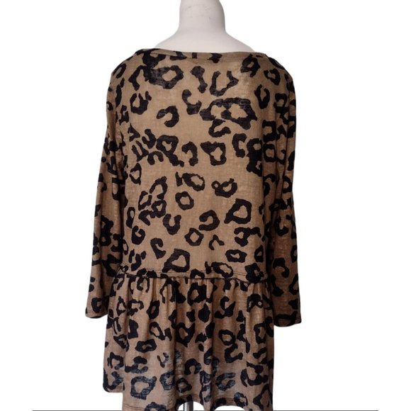 Jodifl Cheetah Print Oversized Knit Top Size S Ruffle Bottom Brown Black Soft - Picture 3 of 6